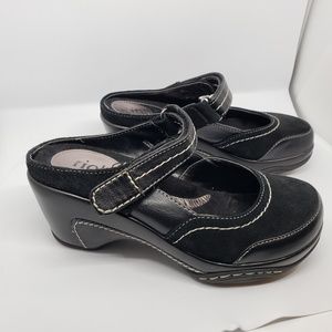 Black Leather Suede Mules